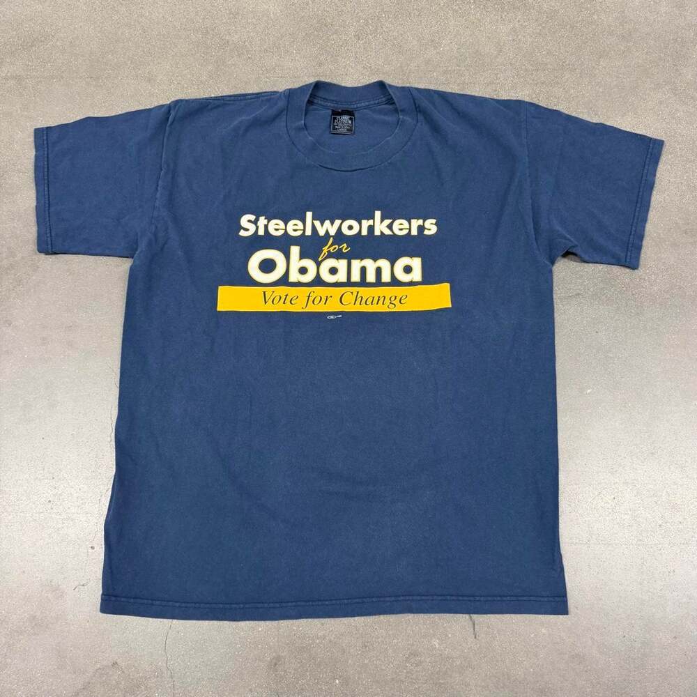 Steelworkers for Obama 2008 T Shirt Mens L Union Presidential Campaign USA